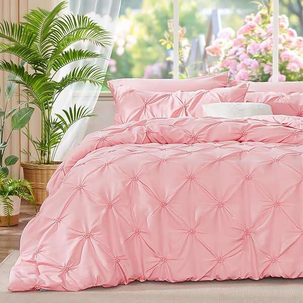 BEDELITE Pink Queen Comforter Set - 3 Pieces Boho Pintuck Bedding Comforter Sets, Lightweight Soft & Warm Bed Comforter with 2 Pillowcases for All Season,Valentines Day - Image 2