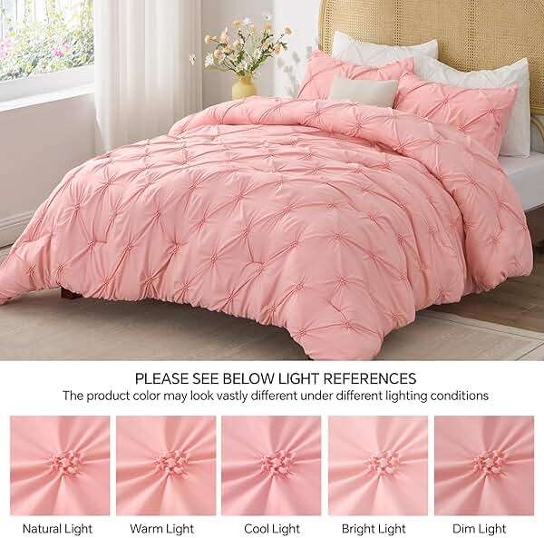 BEDELITE Pink Queen Comforter Set - 3 Pieces Boho Pintuck Bedding Comforter Sets, Lightweight Soft & Warm Bed Comforter with 2 Pillowcases for All Season,Valentines Day - Image 8