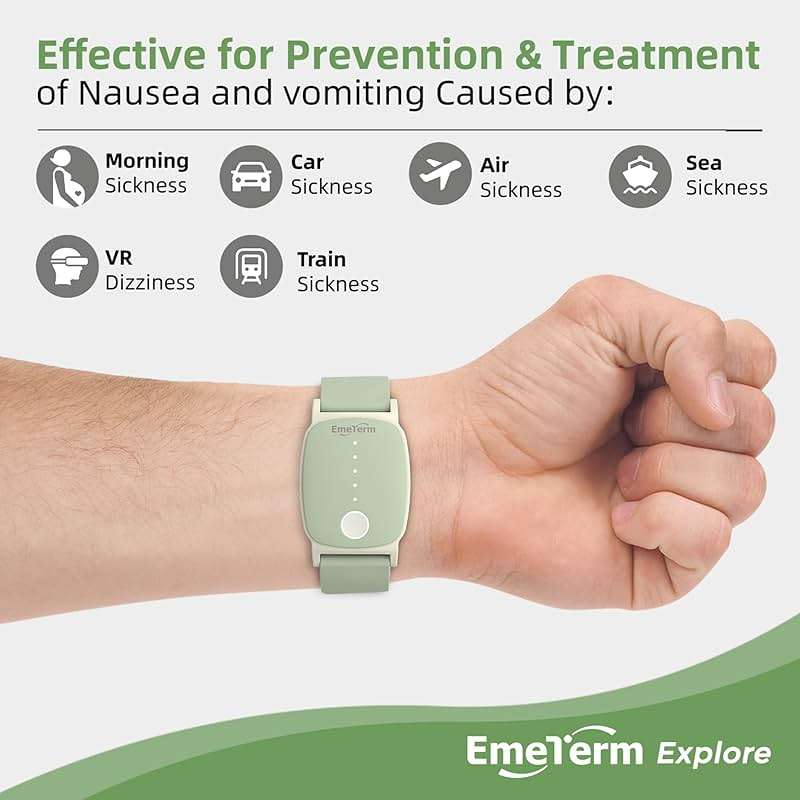 EmeTerm Explore FDA-cleared Anti-Nausea Wristband IP67 Waterproof Morning Motion Travel Sickness Relief Classic Strap Design (Mint Green-Extra 2pack Conductive Gel) - Image 3