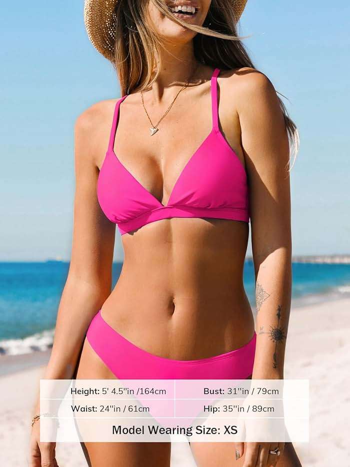 CUPSHE Bikini Set for Women Two Piece Swimsuits V Neck Low Rise Crisscross Back Self Tie Spaghetti Straps - Image 3