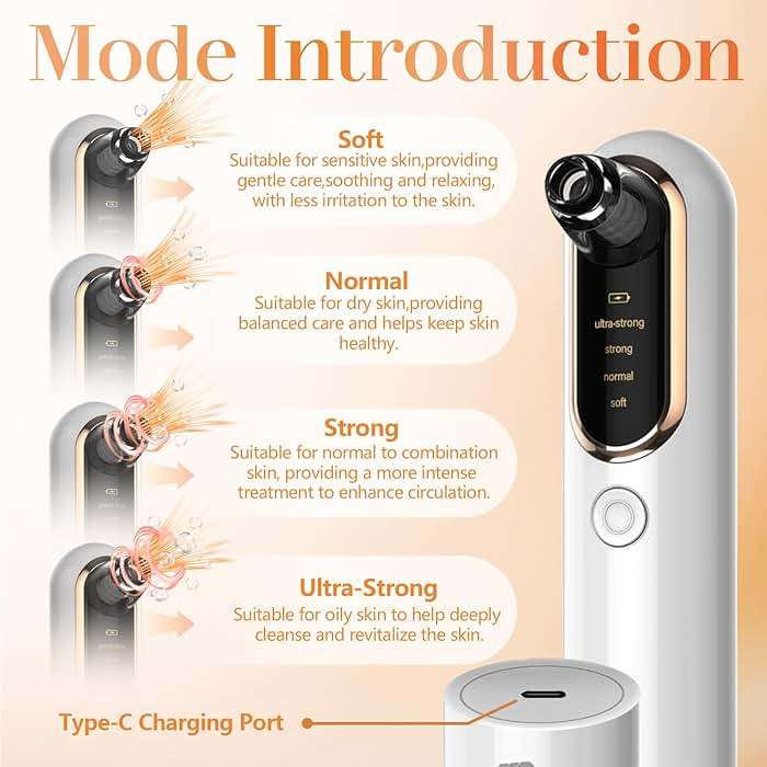 Yccu Blackhead Remover Vacuum Pore Extractor Black Head Remover for Face Blackhead Extractor Pore Vacuum Pimple Extractor Skin Tag Remover Tool Pore Cleaner with USB Charge 4 Modes 5 Suction Heads - Image 2