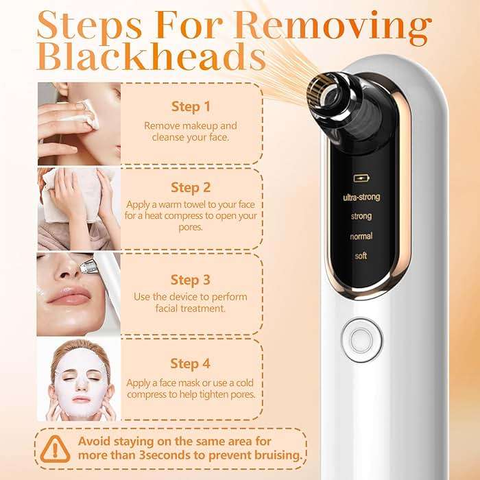 Yccu Blackhead Remover Vacuum Pore Extractor Black Head Remover for Face Blackhead Extractor Pore Vacuum Pimple Extractor Skin Tag Remover Tool Pore Cleaner with USB Charge 4 Modes 5 Suction Heads - Image 4
