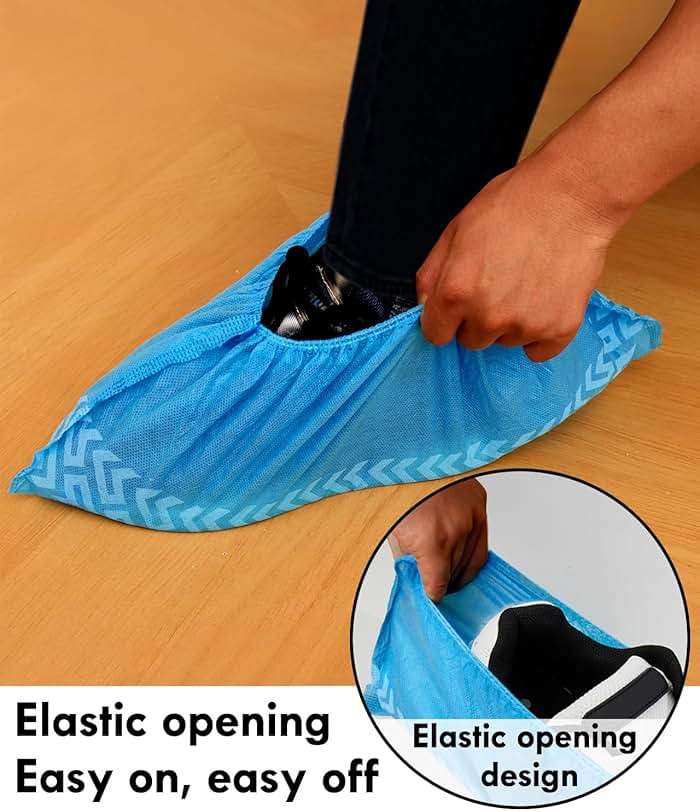 Disposable Shoe Covers 100 Pack (50 Pairs) | Non-Slip, Durable Non-Woven Fabric Boot Covers for Indoors, X-Large Recyclable Shoe Protectors, Stretchable Fits Up to Size 13 US Men & Work Boots - Image 4