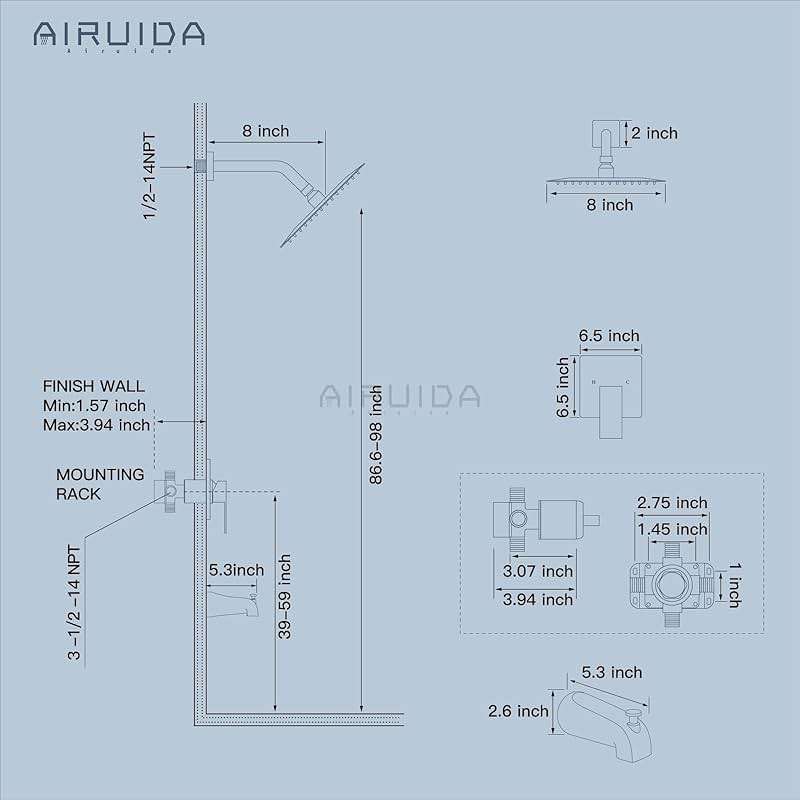 Airuida Shower Faucet Set with Tub Spout Bathtub Faucet Kit Shower Tub Faucet Set Complete Tub Shower Trim Kit with Solid Brass Rough-in Valve and Rainfall Square Showerhead,8 Inch-Matte Black - Image 2