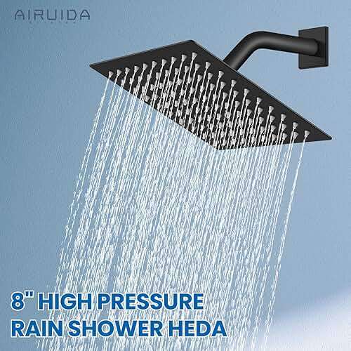 Airuida Shower Faucet Set with Tub Spout Bathtub Faucet Kit Shower Tub Faucet Set Complete Tub Shower Trim Kit with Solid Brass Rough-in Valve and Rainfall Square Showerhead,8 Inch-Matte Black - Image 9