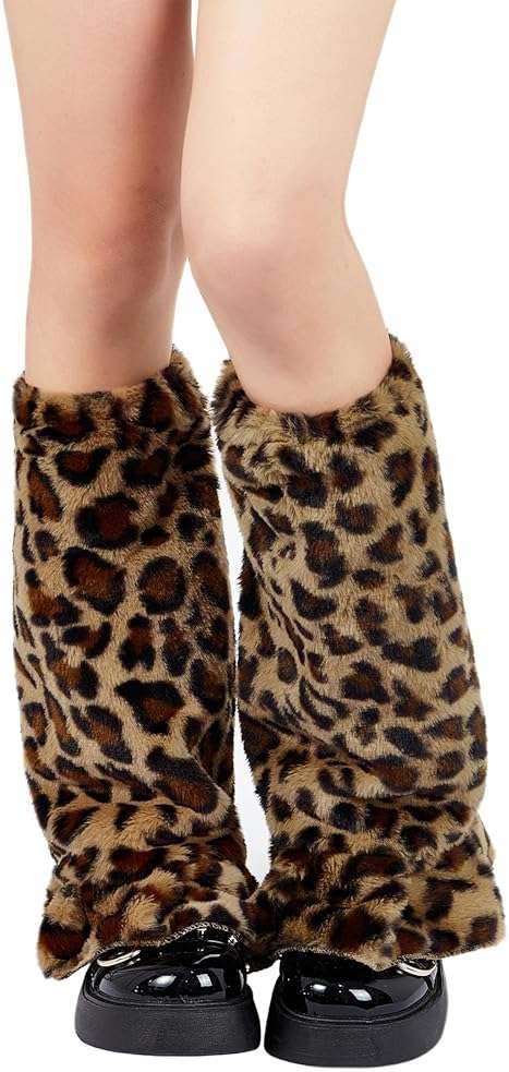 Zando Furry Faux Fur Leg Warmers for Women - Soft Fluffy Legwarmer Winter Boot Cuffs Covers for Daily Halloween Santa Costume - Image 1