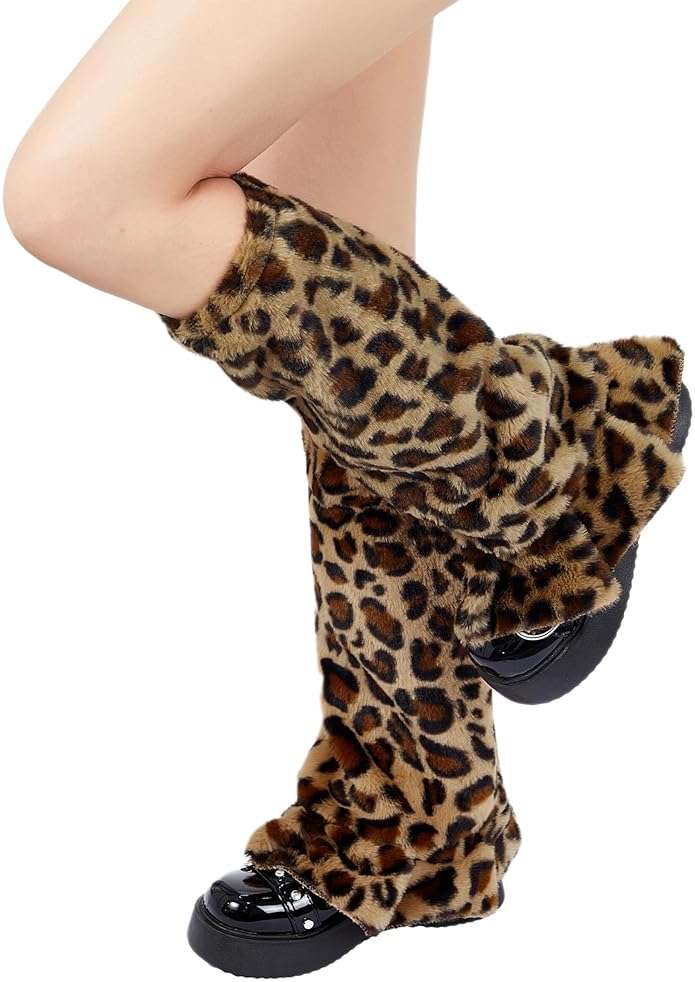 Zando Furry Faux Fur Leg Warmers for Women - Soft Fluffy Legwarmer Winter Boot Cuffs Covers for Daily Halloween Santa Costume - Image 3