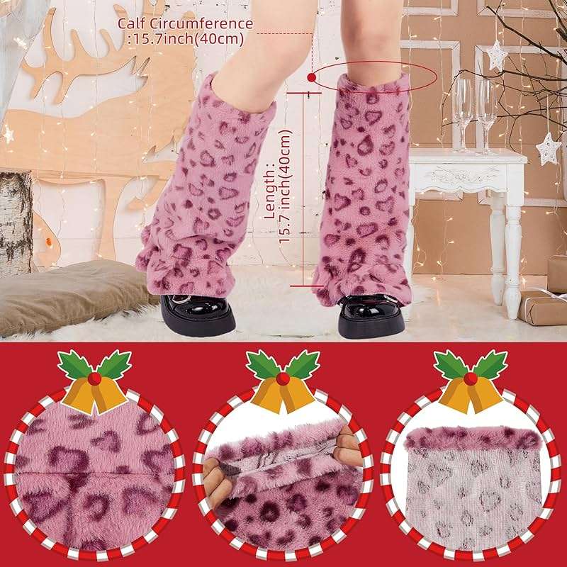 Zando Furry Faux Fur Leg Warmers for Women - Soft Fluffy Legwarmer Winter Boot Cuffs Covers for Daily Halloween Santa Costume - Image 4