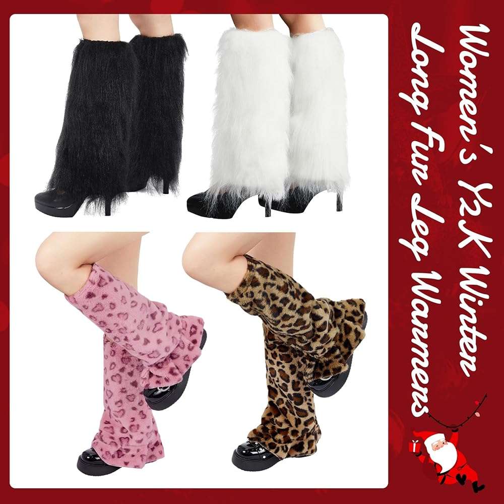 Zando Furry Faux Fur Leg Warmers for Women - Soft Fluffy Legwarmer Winter Boot Cuffs Covers for Daily Halloween Santa Costume - Image 5