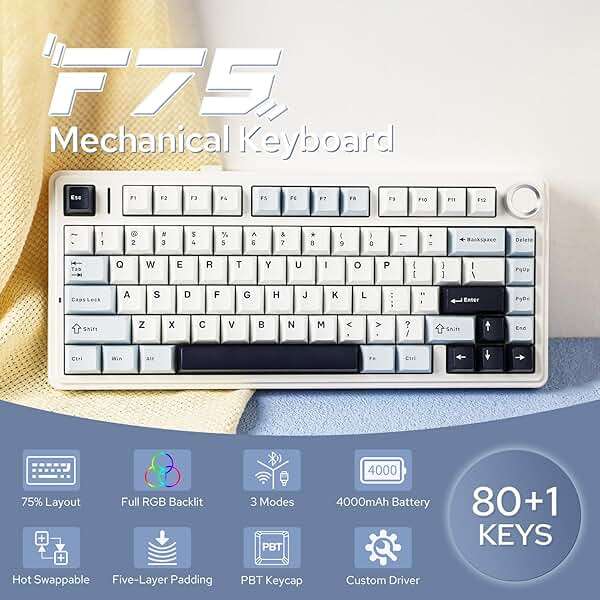 EPOMAKER x Aula F75 Gasket Mechanical Keyboard, 75% Wireless Hot Swappable Gaming Keyboard with Five-Layer Padding&Knob, BT/2.4GHz/USB-C, RGB (Light Blue, LEOBOG Reaper Switch) - Image 2