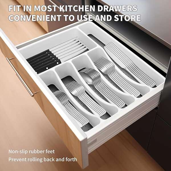 53PCS Silverware Set for 8 with Flatware Drawer Organizer, Stainless Steel Cutlery Set with Steak Knives, Include Spoons and Forks Set & Serving Utensils, Mirror Polished, Dishwasher Safe - Image 3
