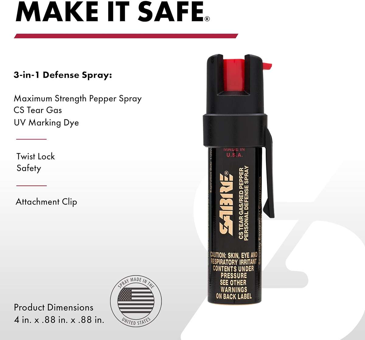 Sabre 3-in-1 Compact Defense Spray – Pepper Spray, Tear Gas & UV Dye, Max Police Strength, Belt Clip for Quick Access, 4X Longer Spray Time (Up to 13 Seconds), 0.67 fl oz, Secure & Easy Safety - Image 2