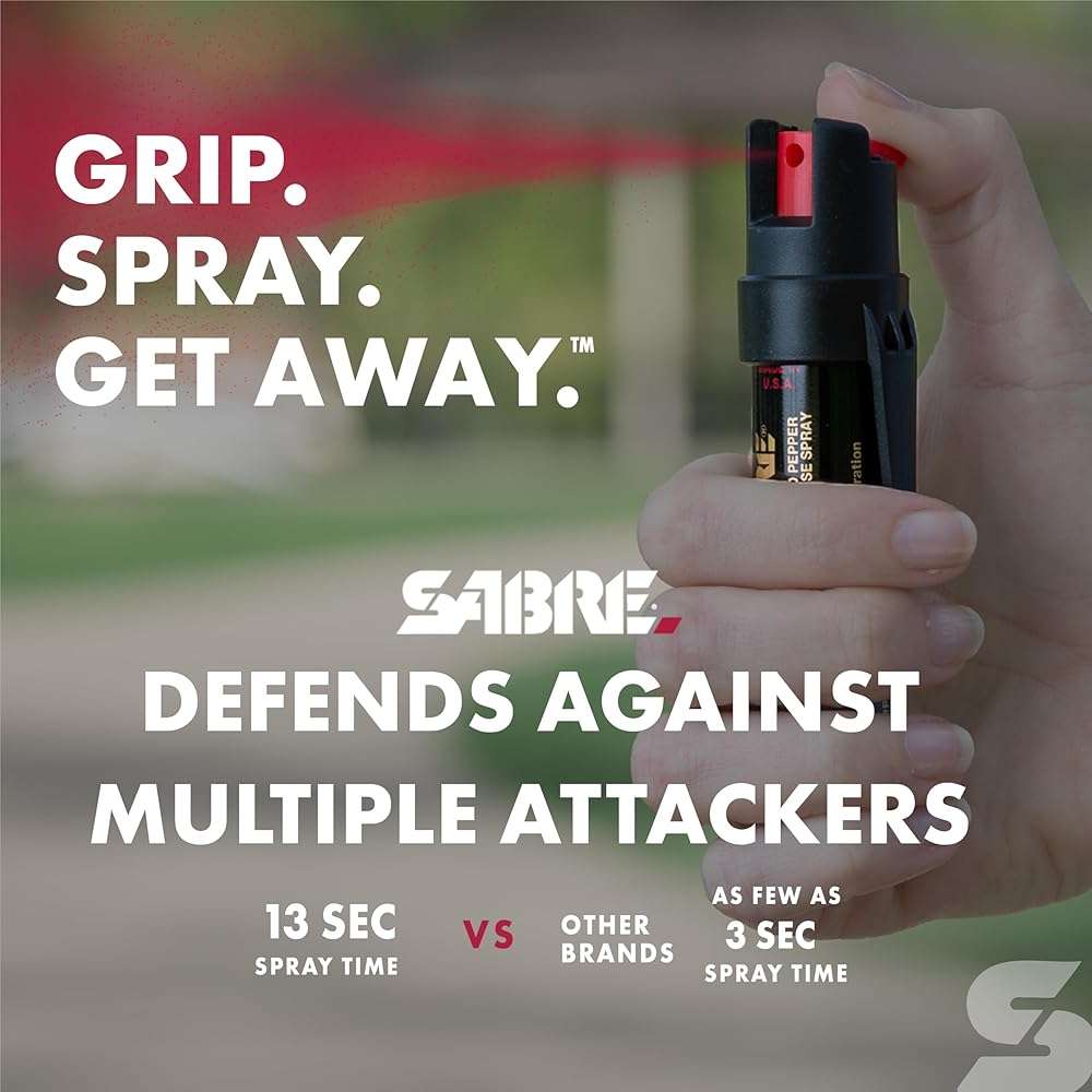 Sabre 3-in-1 Compact Defense Spray – Pepper Spray, Tear Gas & UV Dye, Max Police Strength, Belt Clip for Quick Access, 4X Longer Spray Time (Up to 13 Seconds), 0.67 fl oz, Secure & Easy Safety - Image 3