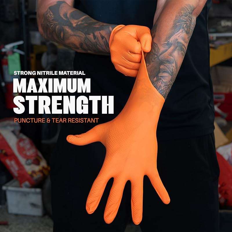 GRIPXX Herkules Grip Heavy Duty 8Mil Orange Nitrile Gloves,3D Raised Diamond Texture-Latex & Powder Free-Industrial, Mechanic (10, X-Large) - Image 2