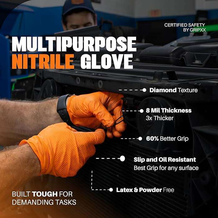 GRIPXX Herkules Grip Heavy Duty 8Mil Orange Nitrile Gloves,3D Raised Diamond Texture-Latex & Powder Free-Industrial, Mechanic (10, X-Large) - Image 6