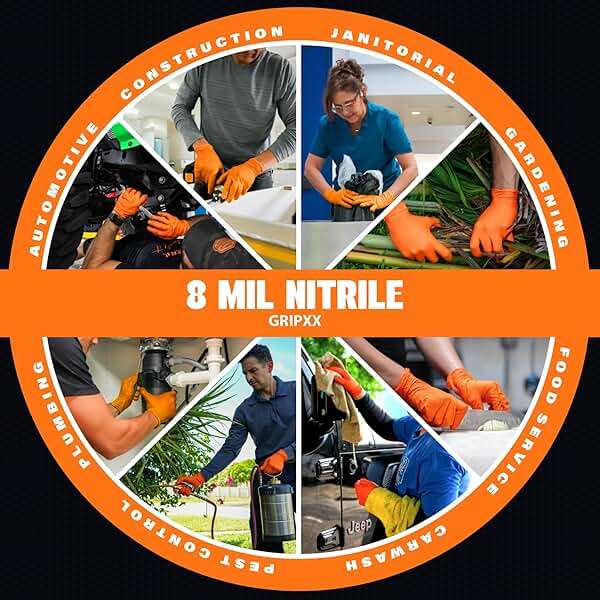 GRIPXX Herkules Grip Heavy Duty 8Mil Orange Nitrile Gloves,3D Raised Diamond Texture-Latex & Powder Free-Industrial, Mechanic (10, X-Large) - Image 8