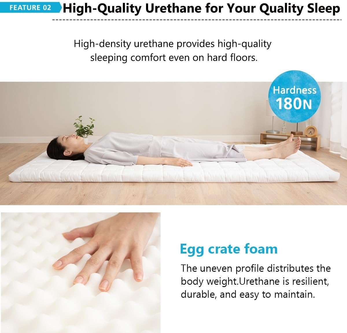 EMOOR Washable Japanese Futon Mattress Twin White, Removable Zip Cover Foldable Storable Lightweight Guest Bed Tatami Mat - Image 5