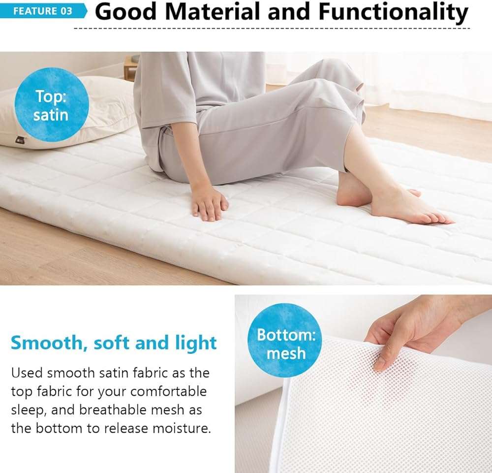 EMOOR Washable Japanese Futon Mattress Twin White, Removable Zip Cover Foldable Storable Lightweight Guest Bed Tatami Mat - Image 6