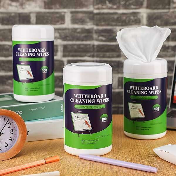 Threlaco 3 Pack Dry Erase Wipes 300 Pcs Whiteboard Cleaning Wipes Wet Whiteboard Cleaner Classroom Teacher Supplies, 100 Pcs Per Canister - Image 2