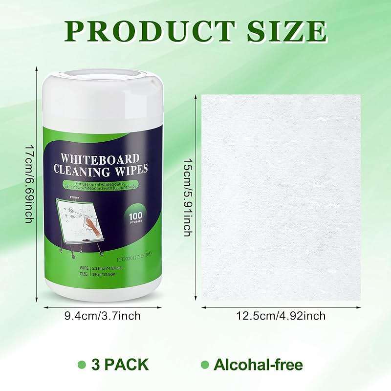 Threlaco 3 Pack Dry Erase Wipes 300 Pcs Whiteboard Cleaning Wipes Wet Whiteboard Cleaner Classroom Teacher Supplies, 100 Pcs Per Canister - Image 3