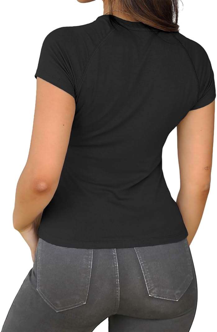 Abardsion Women Casual Raglan Sleeve Slim Fit T Shirts - 2026 Summer Crewneck Short Sleeve Basic Going Out Tops Workout - Image 2