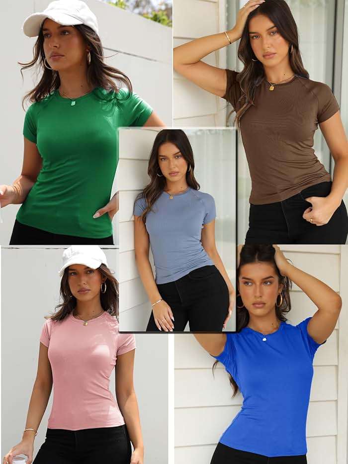 Abardsion Women Casual Raglan Sleeve Slim Fit T Shirts - 2026 Summer Crewneck Short Sleeve Basic Going Out Tops Workout - Image 5