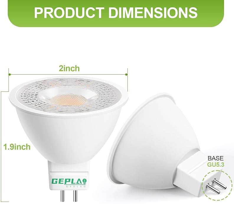 GEPLAD 12 Pack MR16 LED Bulb 50W Halogen Equivalent, 5W 2700K Warm White, 450 Lumens,GU5.3 Bi-Pin Base, 38 Degree Spot Lighting for Indoor/Outdoor Landscape Track Bulbs-Not Dimmable AC/DC 12V - Image 7
