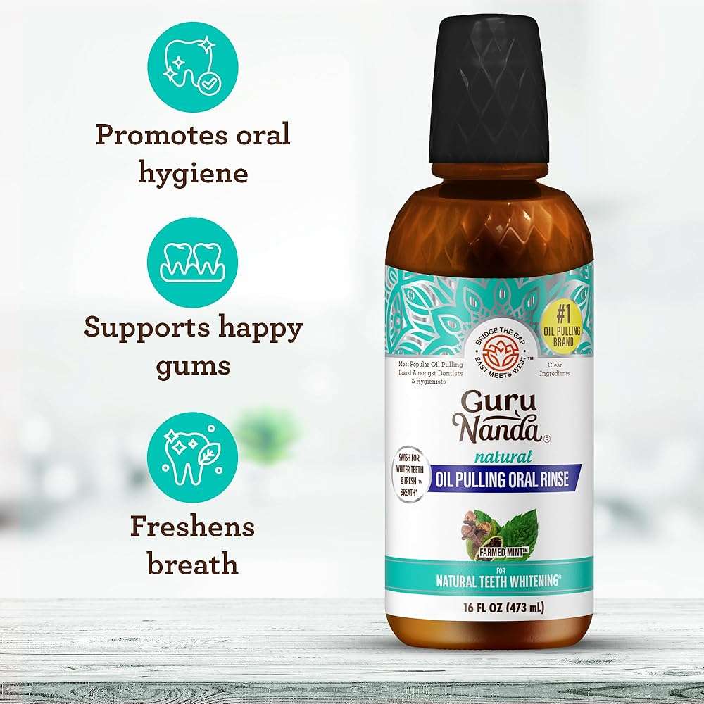 GuruNanda Farmed Mint Oil Pulling Mouthwash for Complete Oral Hygiene, 7 Essential Oils & Vitamins for Happy Teeth & Gums & Fresh Breath, Alcohol-Free, 16 oz - Image 5