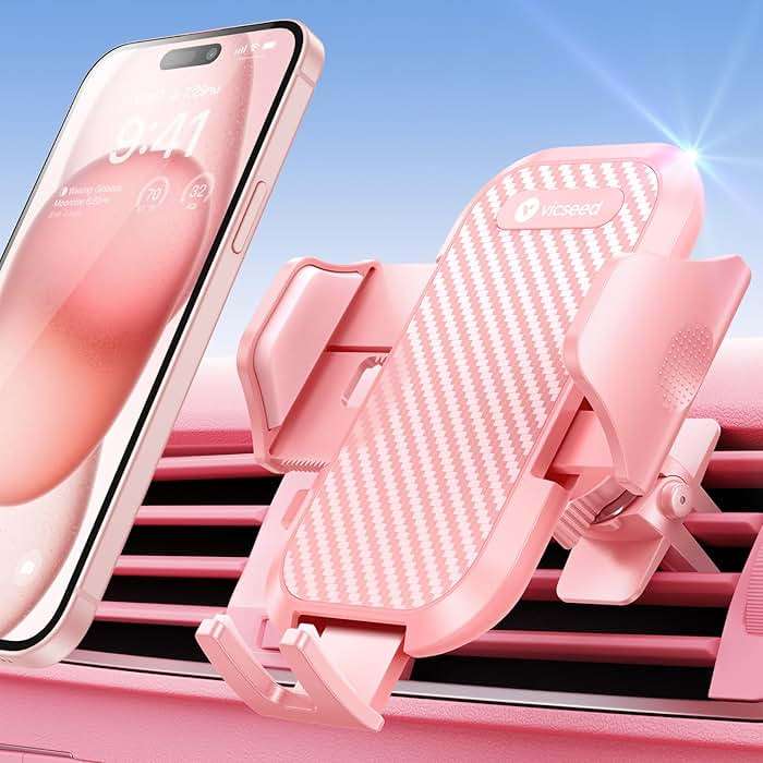 VICSEED Pink Phone Holder for Your Car [ Sturdy & Secure ] Air Vent Phone Mount for Car Hands Free Easy Clamp Cradle in Vehicle for iPhone Samsung Android Smartphone, Pink Car Accessories - Image 1