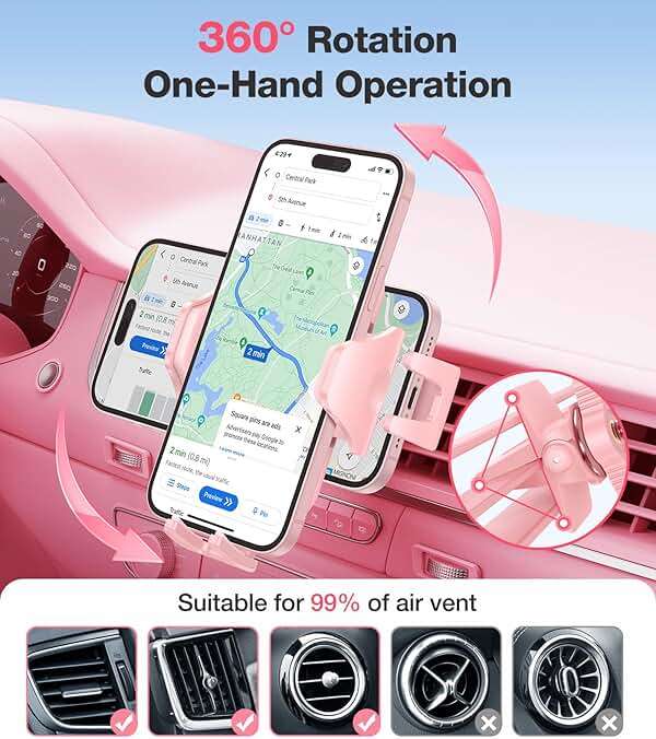 VICSEED Pink Phone Holder for Your Car [ Sturdy & Secure ] Air Vent Phone Mount for Car Hands Free Easy Clamp Cradle in Vehicle for iPhone Samsung Android Smartphone, Pink Car Accessories - Image 4