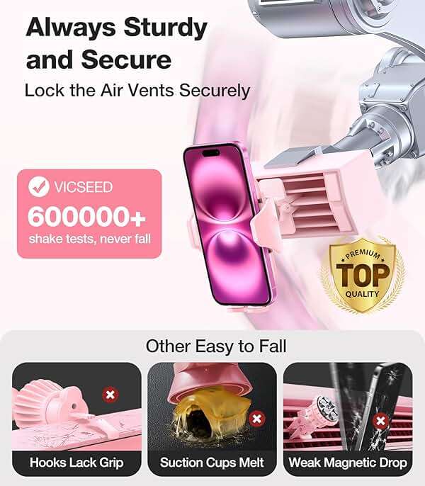 VICSEED Pink Phone Holder for Your Car [ Sturdy & Secure ] Air Vent Phone Mount for Car Hands Free Easy Clamp Cradle in Vehicle for iPhone Samsung Android Smartphone, Pink Car Accessories - Image 6