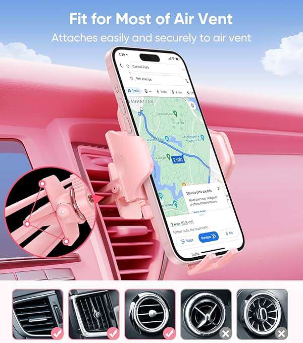 VICSEED Pink Phone Holder for Your Car [ Sturdy & Secure ] Air Vent Phone Mount for Car Hands Free Easy Clamp Cradle in Vehicle for iPhone Samsung Android Smartphone, Pink Car Accessories - Image 7