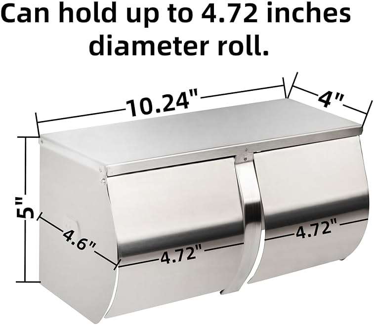 Desyeryamimi Double Roll Toilet Paper Holder Dispenser with Shelf Storage-Commercial 2-Roll Side by Side Stainless Steel Toilet Tissue Holder/Dispenser Wall Mount for Bathroom/Restroom-Brushed Finish - Image 3