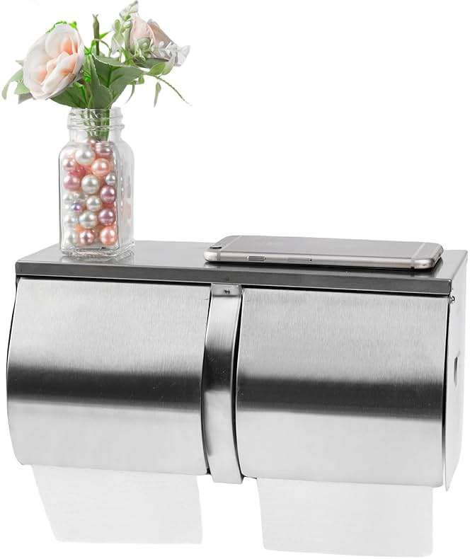 Desyeryamimi Double Roll Toilet Paper Holder Dispenser with Shelf Storage-Commercial 2-Roll Side by Side Stainless Steel Toilet Tissue Holder/Dispenser Wall Mount for Bathroom/Restroom-Brushed Finish - Image 4
