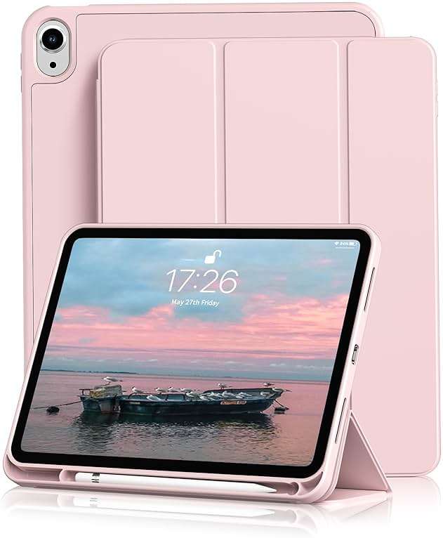 Kenke for iPad 11/10th Gen Case with Pencil Holder 11/10.9 inch 2025 A16/2022, Soft TPU Back Shell Hybrid Slim Trifold Stand Protective Cover Support Touch ID Auto Wake/Sleep (Pink) - Image 1