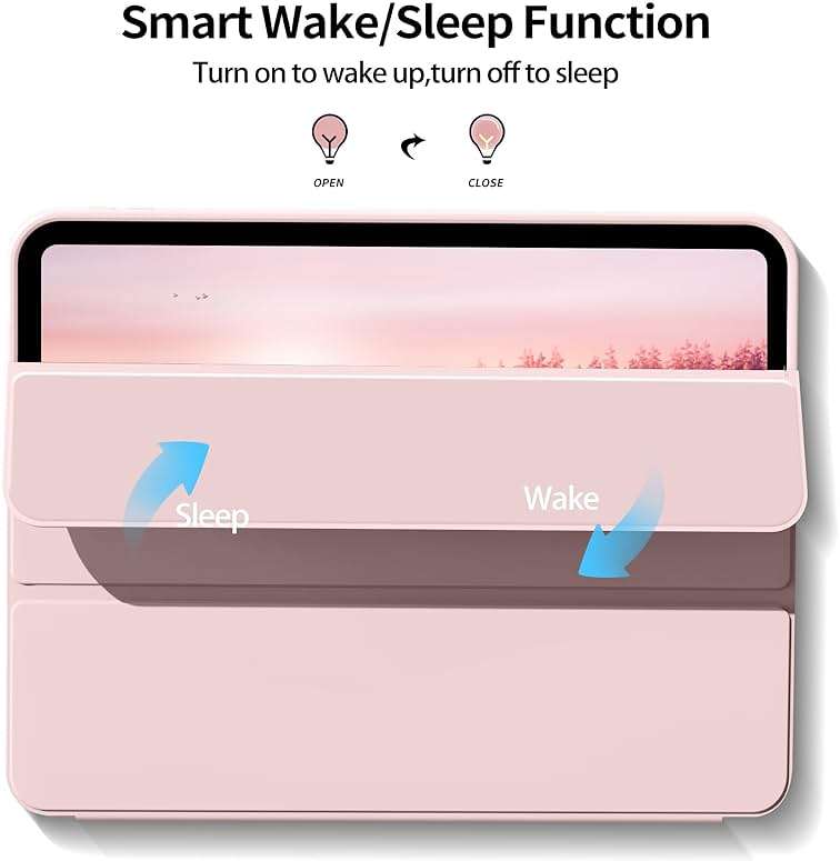 Kenke for iPad 11/10th Gen Case with Pencil Holder 11/10.9 inch 2025 A16/2022, Soft TPU Back Shell Hybrid Slim Trifold Stand Protective Cover Support Touch ID Auto Wake/Sleep (Pink) - Image 3