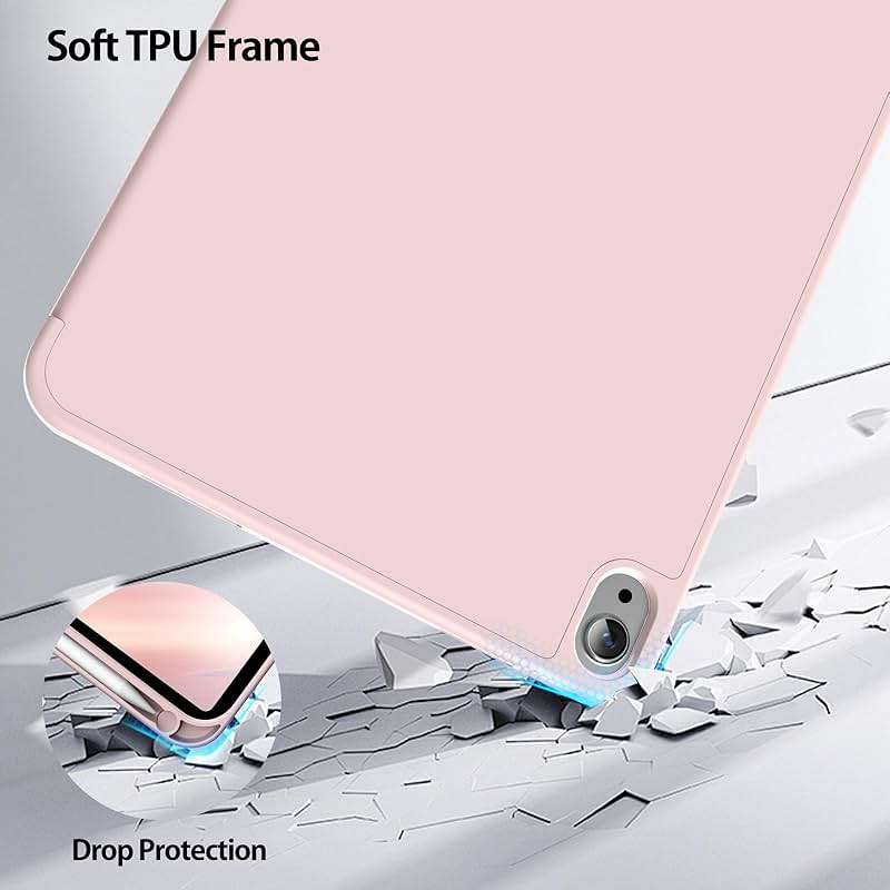 Kenke for iPad 11/10th Gen Case with Pencil Holder 11/10.9 inch 2025 A16/2022, Soft TPU Back Shell Hybrid Slim Trifold Stand Protective Cover Support Touch ID Auto Wake/Sleep (Pink) - Image 9