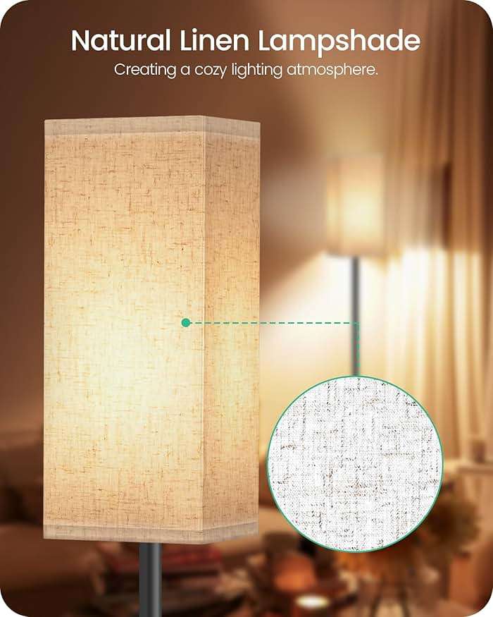 GOEBLESON 64.6" Floor Lamp, Pole with Foot Switch, Modern Standing Lamp Lampshade, Minimalist Freestanding Lamp (Bulb Not Included), for Living Room, Bedroom Office ETL Listed, Black and Beige E07LD05 - Image 3