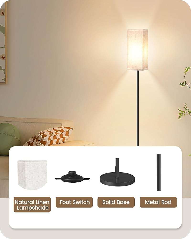 GOEBLESON 64.6" Floor Lamp, Pole with Foot Switch, Modern Standing Lamp Lampshade, Minimalist Freestanding Lamp (Bulb Not Included), for Living Room, Bedroom Office ETL Listed, Black and Beige E07LD05 - Image 5
