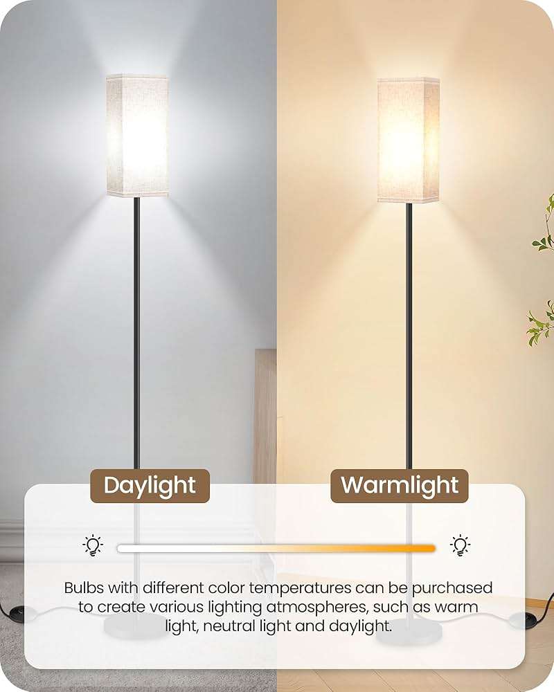 GOEBLESON 64.6" Floor Lamp, Pole with Foot Switch, Modern Standing Lamp Lampshade, Minimalist Freestanding Lamp (Bulb Not Included), for Living Room, Bedroom Office ETL Listed, Black and Beige E07LD05 - Image 7