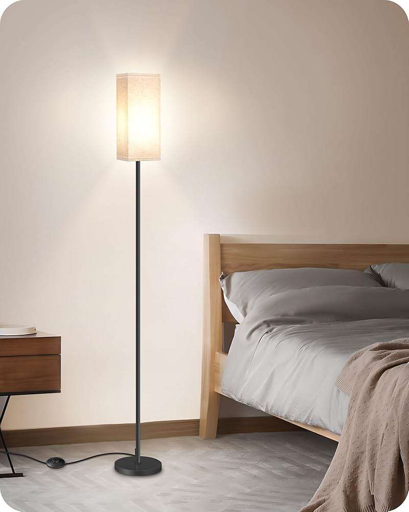GOEBLESON 64.6" Floor Lamp, Pole with Foot Switch, Modern Standing Lamp Lampshade, Minimalist Freestanding Lamp (Bulb Not Included), for Living Room, Bedroom Office ETL Listed, Black and Beige E07LD05 - Image 9