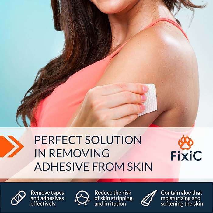 Fixic Adhesive Remover Wipes - 50 PCS - Premium Adhesive Removal Wipes - Large Adhesive Tape Remover Pads with Aloe - The Best Adhesive Remover for Skin from Bandages, Tapes, and Ostomy Adhesives! - Image 5