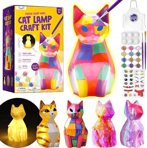 LAOESE Paint Your Own Cat Lamp Kit, Arts and Crafts for Kids Ages 8-12, Art Supplies Painting kit for Kids 6-12, Cat Night Light Toys Girls Boy Birthday Gifts for Kids Ages 3 4 5 6 7 8 9 10 11 12+ - Image 1