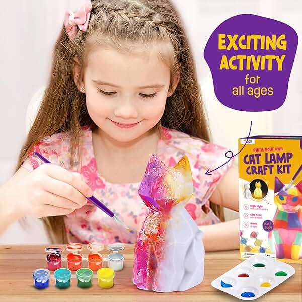 LAOESE Paint Your Own Cat Lamp Kit, Arts and Crafts for Kids Ages 8-12, Art Supplies Painting kit for Kids 6-12, Cat Night Light Toys Girls Boy Birthday Gifts for Kids Ages 3 4 5 6 7 8 9 10 11 12+ - Image 4