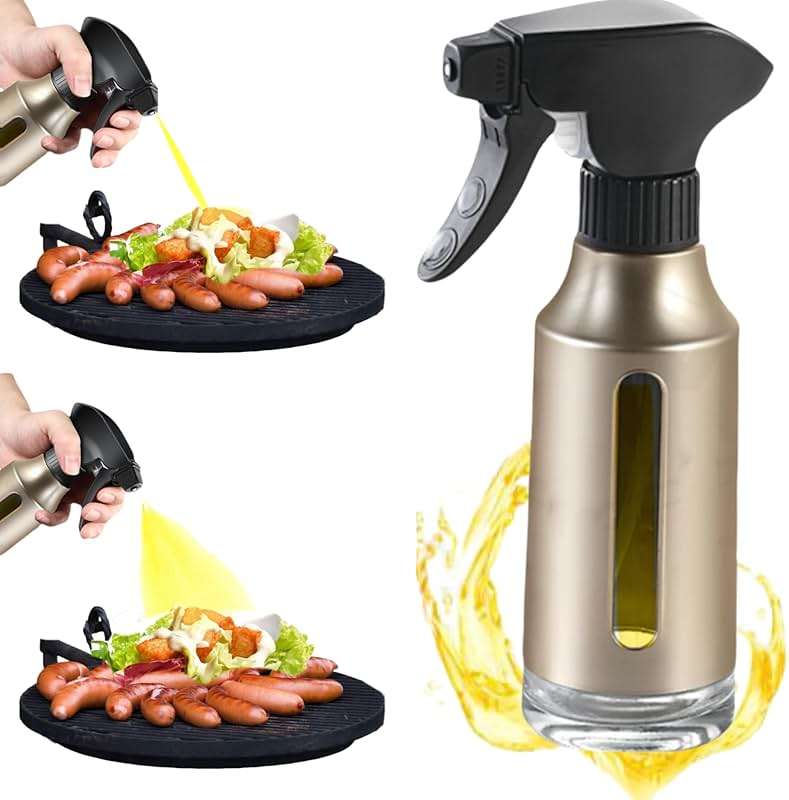 Oil Sprayer for Cooking, Olive Oil Sprayer, 180ml Oil Spray Bottle for BBQ, Roasting, Salad, Kitchen Gadgets Accessories for Air Fryer. Thick Glass, Fan mist, Strong Spray Force. (Classic, Gold) - Image 1