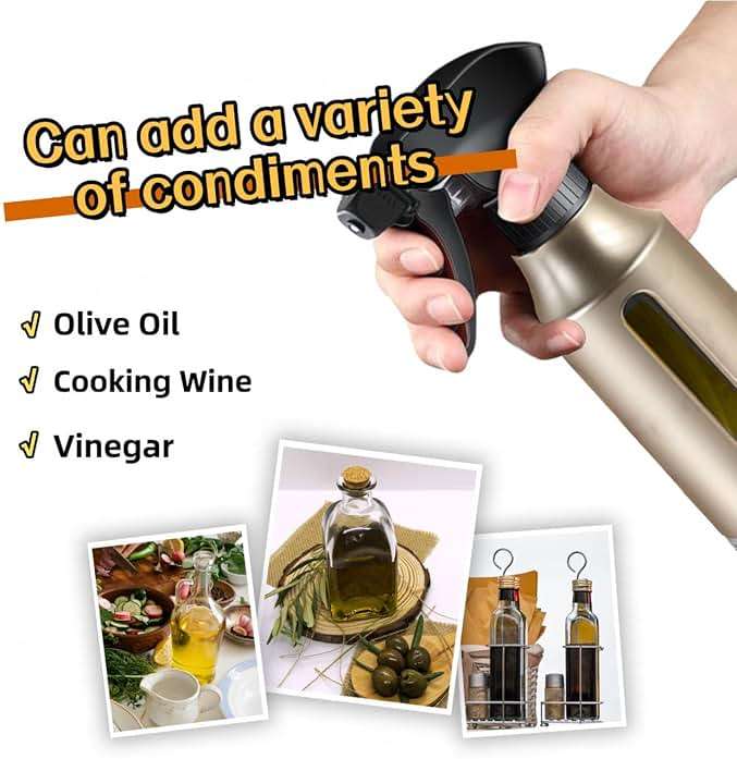 Oil Sprayer for Cooking, Olive Oil Sprayer, 180ml Oil Spray Bottle for BBQ, Roasting, Salad, Kitchen Gadgets Accessories for Air Fryer. Thick Glass, Fan mist, Strong Spray Force. (Classic, Gold) - Image 6