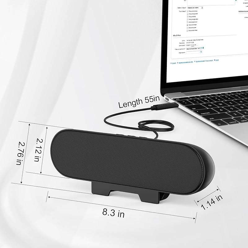 LXTNFU Computer Speakers for Desktop Monitor,Single Speakers for Desktop PC,Laptop Speaker with Loud Sound,Volume Control Easily Clamps to Monitors(USB-C to USB Adapter Included) (Black) - Image 7