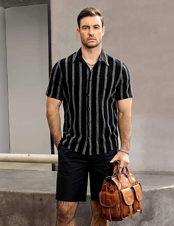 VATPAVE Mens Summer Striped Shirts Button Down Short Sleeve Vintage Beach Hawaiian Shirts with Pocket - Image 2