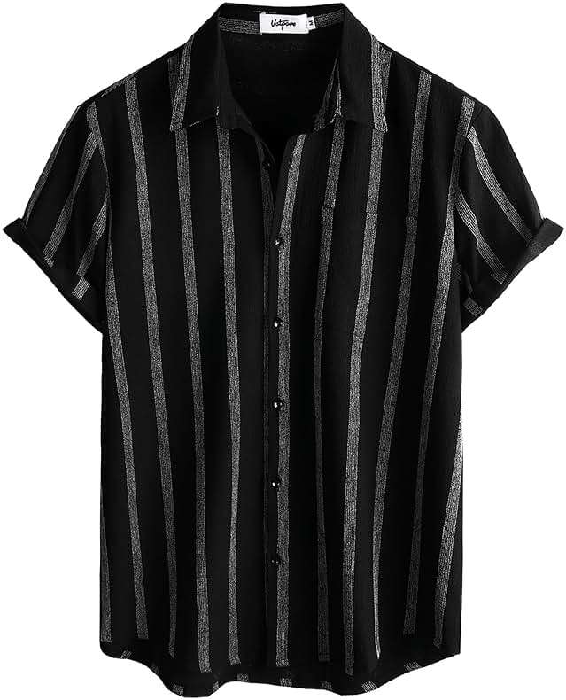 VATPAVE Mens Summer Striped Shirts Button Down Short Sleeve Vintage Beach Hawaiian Shirts with Pocket - Image 4