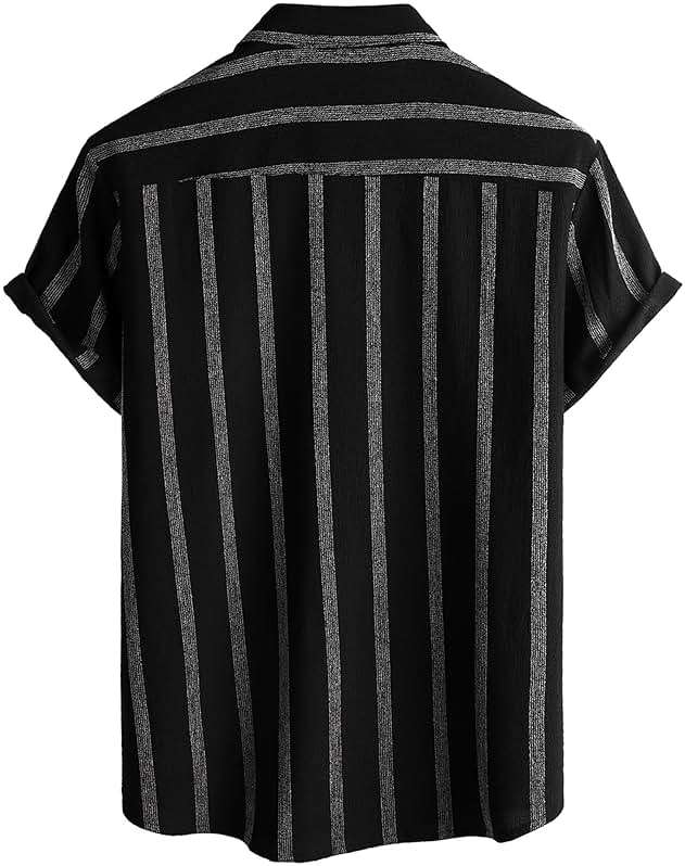 VATPAVE Mens Summer Striped Shirts Button Down Short Sleeve Vintage Beach Hawaiian Shirts with Pocket - Image 5